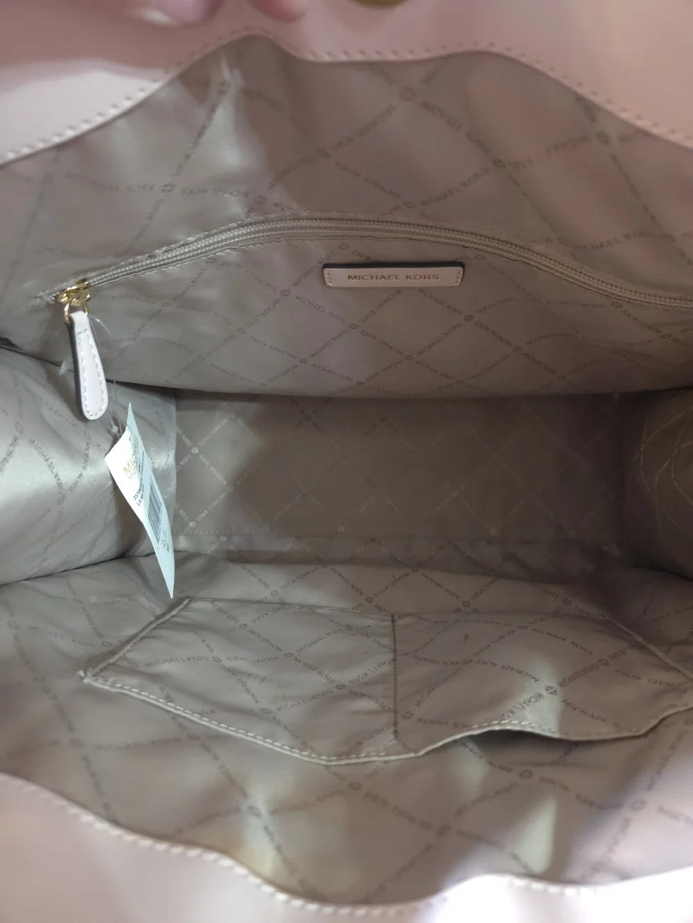 NWT Michael Kors Brown Logo Tote with Pale Pink Trim - Picture 5 of 10